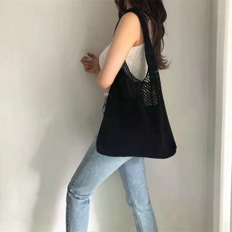 Portable Retro Fashion Knitted Yarn Storage Bag Large Capacity Leisure Shoulder Bag Shopping Bag Practical Tote Bag Handbag