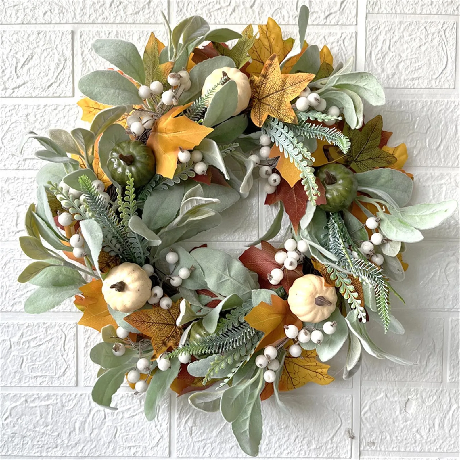 Fall Wreath For Front Door, Autumn Wreath With Maple Leaf,Artificial Pumpkins Wreath,Thanksgiving Decoration Useful Things For