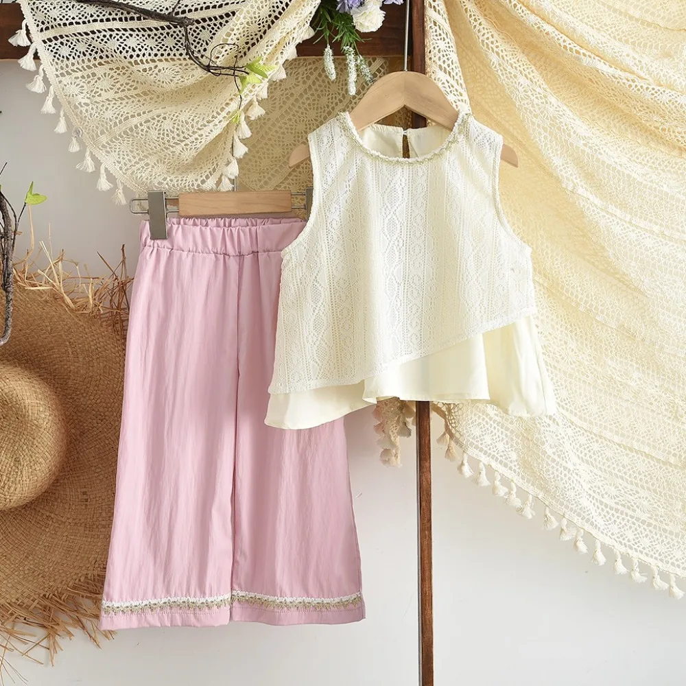 

Летний комплект для девочек 2026: топ-жилет без рукавов в стиле бохо и шорты, модный детский наряд для роста 100-140 см