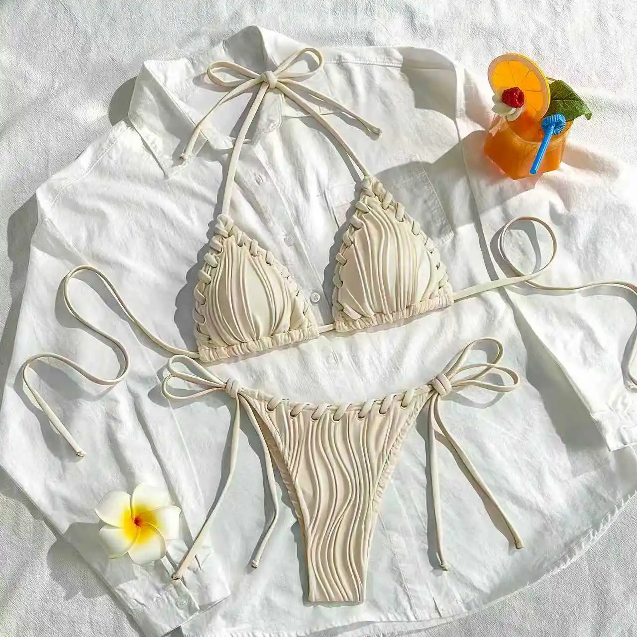 2026 مثلث سلسلة البيكينيات النساء ملابس السباحة الإناث مثير ملابس السباحة الصلبة الاستحمام السباحة لباس سباحة بحر #6