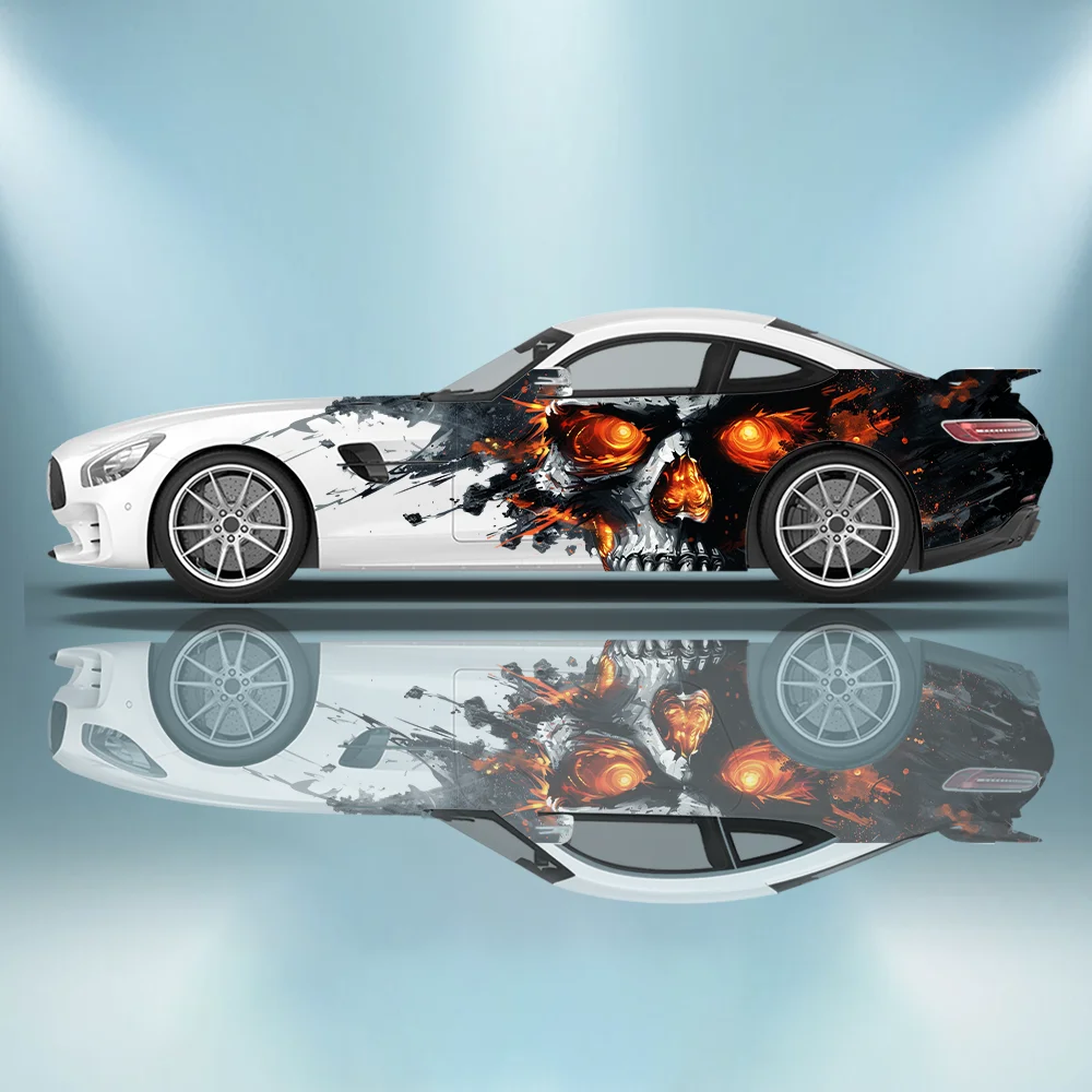 

Splashing Skull Glowing Eyes Car Vinyl Wraps Decal Self-adhesive PVC Sticker Suitable for Trucks SUV Decoration Auto Accessories