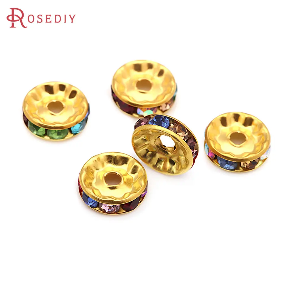 50PCS 4MM 6MM 8MM 10MM Brass Flat Edge Glass Rhinestone Spacer Beads Bracelets Beads Diy Jewelry Findings Accessories Wholesale