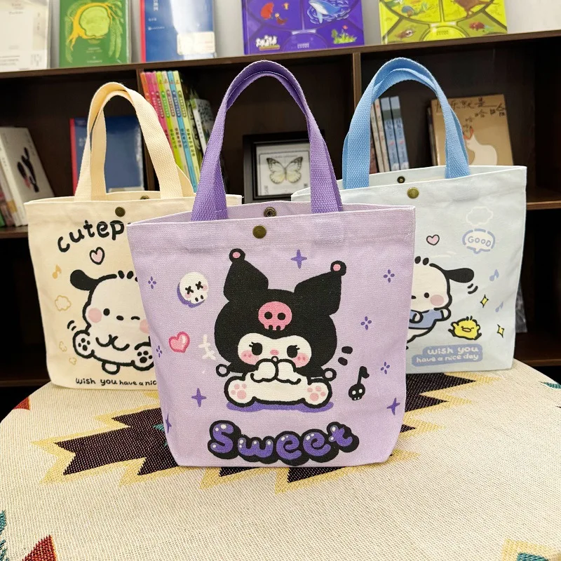 

New Sanrio Kuromi Storage Bag Shopping Bag Cartoon Animation My Melody Pochacco Pattern Portable Canvas Student Casual Handbag