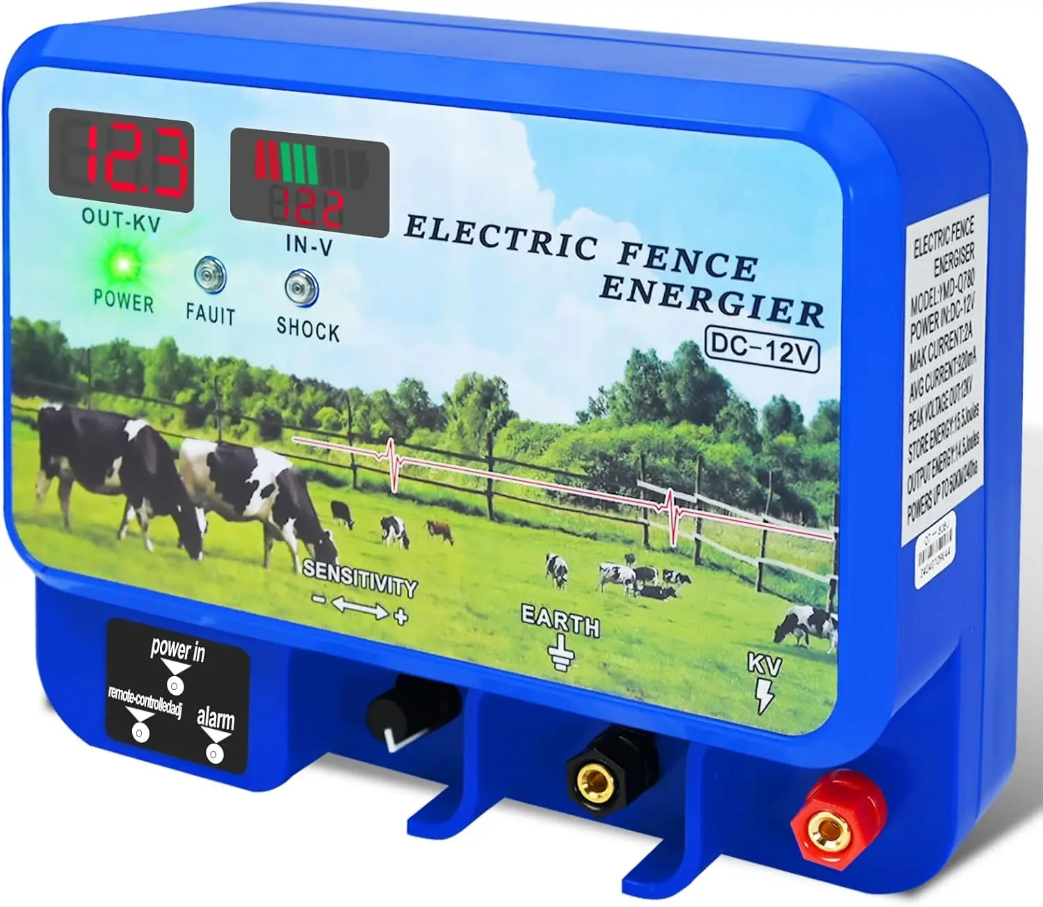 15J Solar Electric Fence Energizer, 80KM Coverage Portable Farm Fence Charger with Solar Panel for Livestock Protection