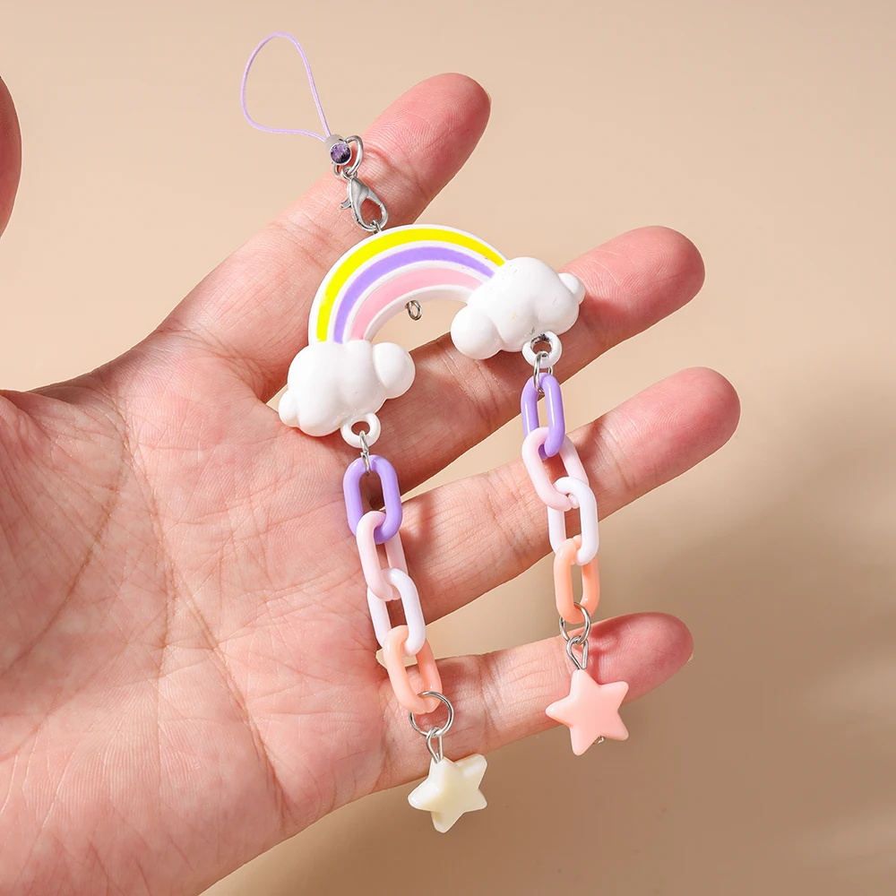 Aihua الحلو جميل قوس قزح ستار سلسلة هواتف معلقة حزام الهاتف اليدوية المحمول سلسلة مفاتيح قصيرة قلادة هدايا مجوهرات نسائية #3