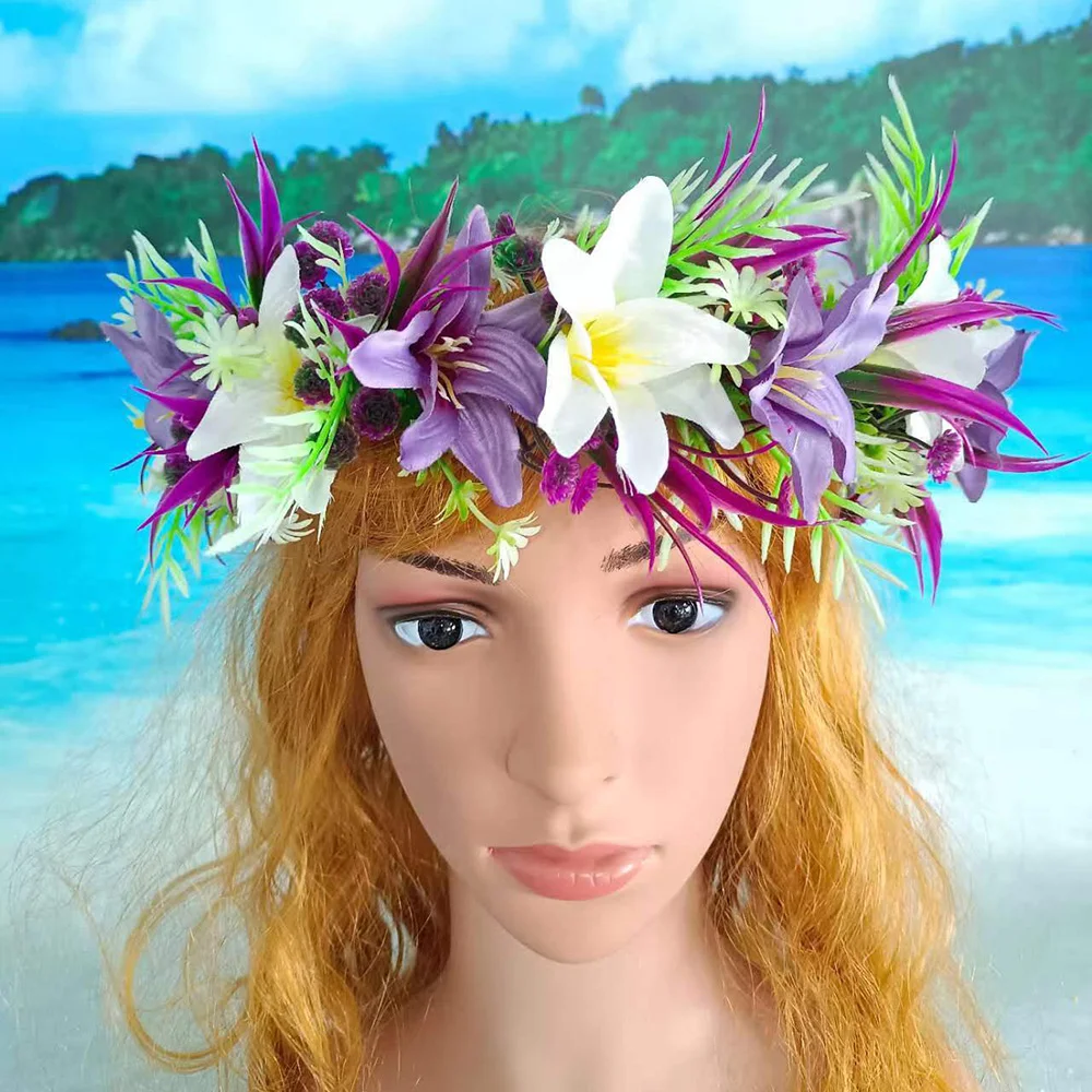 

Free Shipping KN-hk055 20Pcs/lot Artificial Silk Lily Headband Haku Hawaii Floral Headwear Crown Dance Garland Flower Head Lei