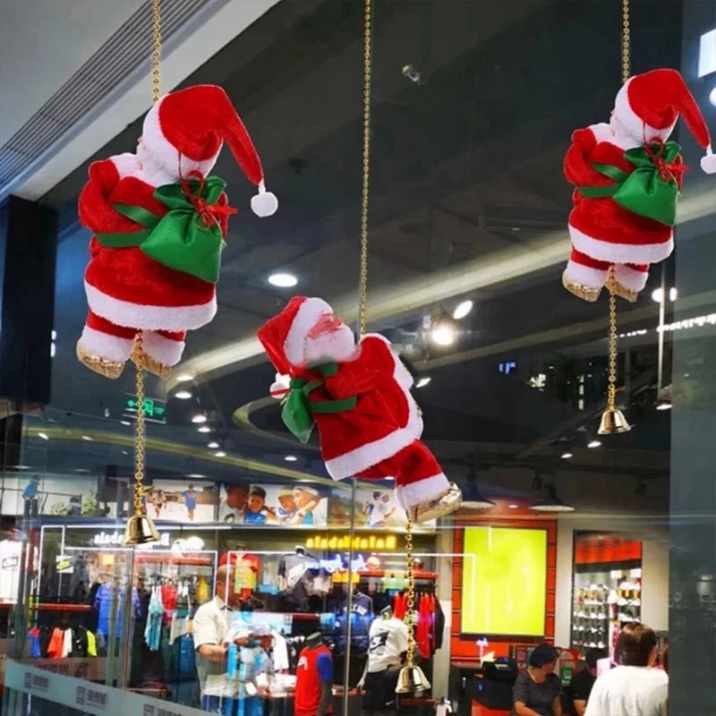 Papá Noel trepadando en cuerda decoración eléctrica automática muñecos de peluche juguetes para el hogar pared ventanas adorno colgante
