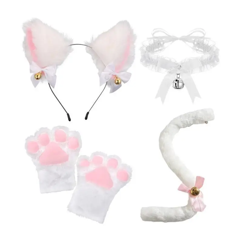 R1WE – oreilles Costume d'animaux, bandeau, gants queue, ras du cou pour Halloween, accessoires Cosplay