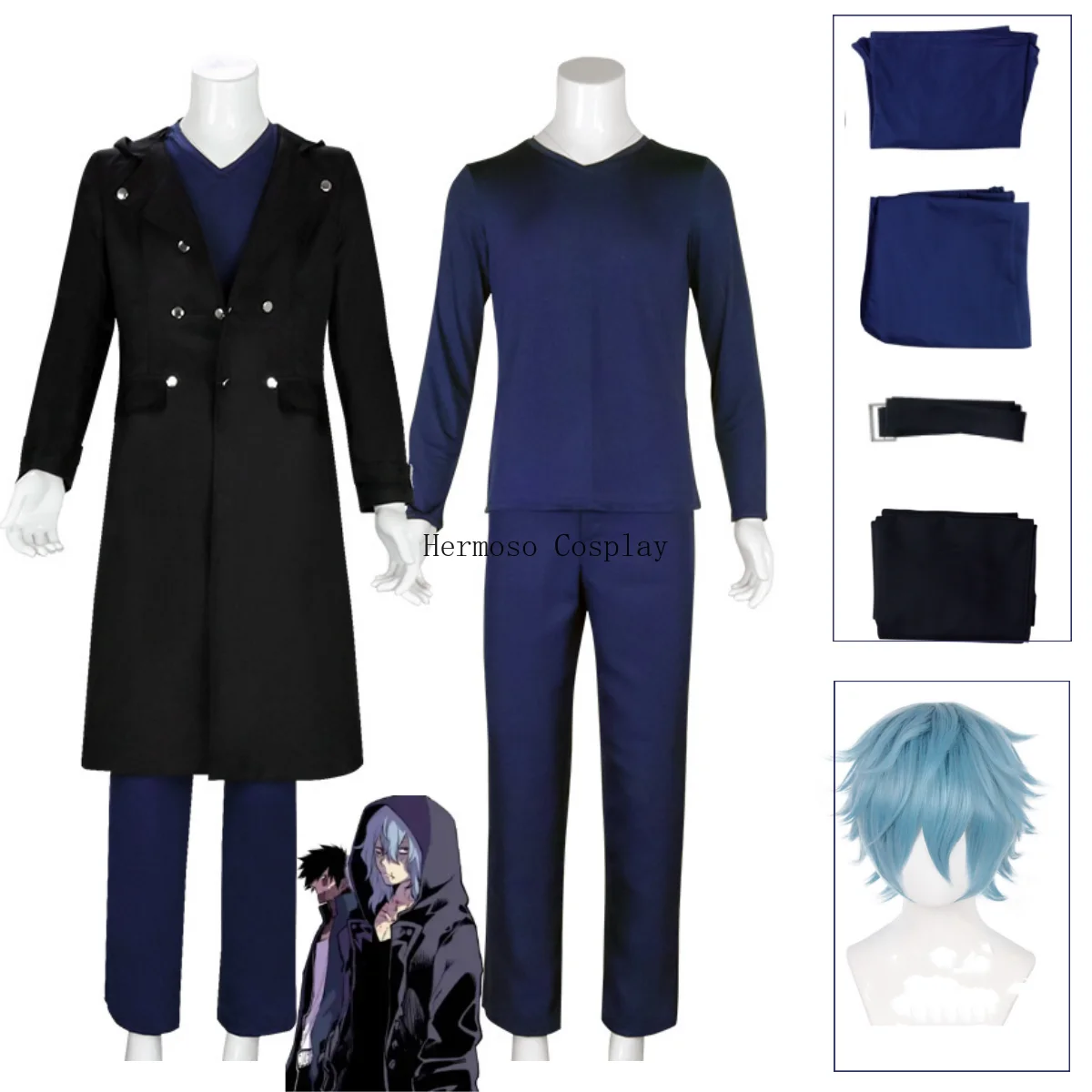 

Shigaraki Tomura Cosplay Costume Blue Wig Adult Men Women Trench Cloak Coat Suits Halloween Carnival Anime Costume