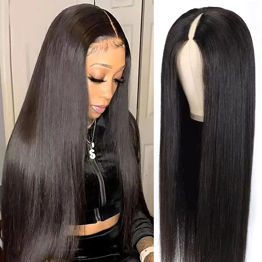 V Part Wigs Human Hair Straight Human Hair Wigs Upgrade V Part Wigs Glueless Wigs Human Hair Glueless Full Head Clip In Half Wig