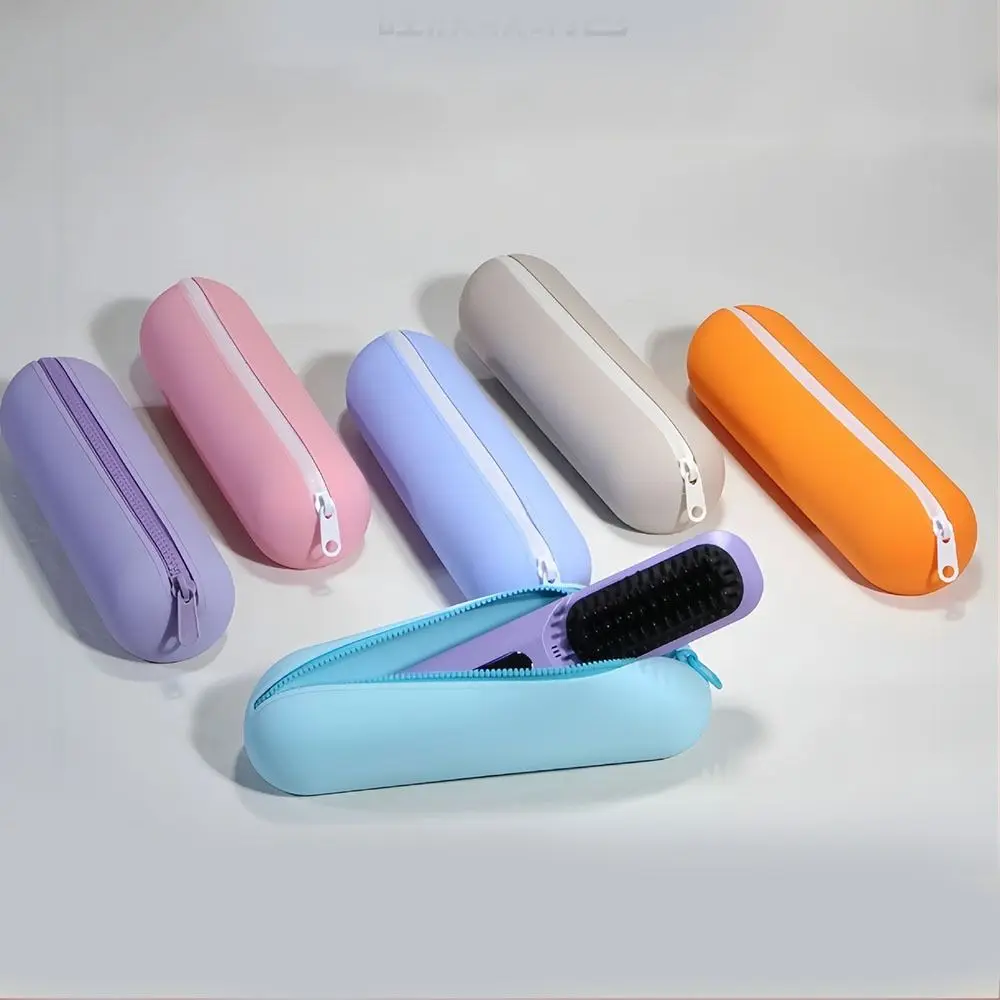 

Large capacity Straight Hair Comb Storage Bag Waterproof Zipper Stationery Organizer Soft Durable Silicone Pen Bag