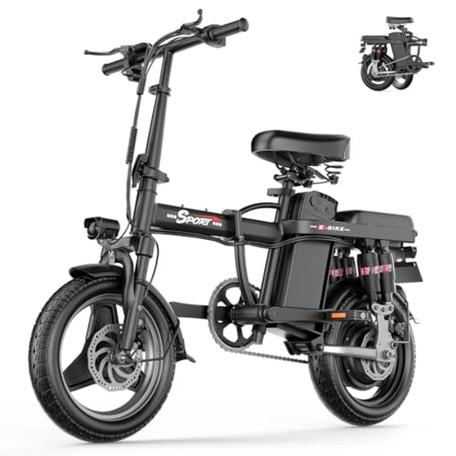 

City commuter folding mini electric bicycle for adults and teens, aluminum alloy frame, black, 20MPH speed, 50-mile range, 500W