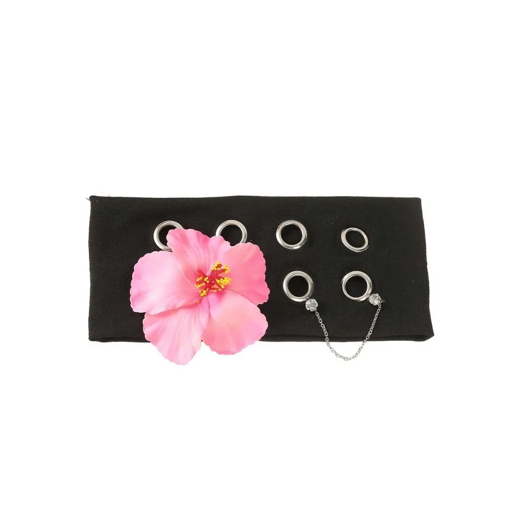 

Hibiscus Butterfly Orchid Knitted Hairband Y2K Hollow Out Flower Elastic Headband Hip-hop Punk Style Rhinestone Chain Headscarf