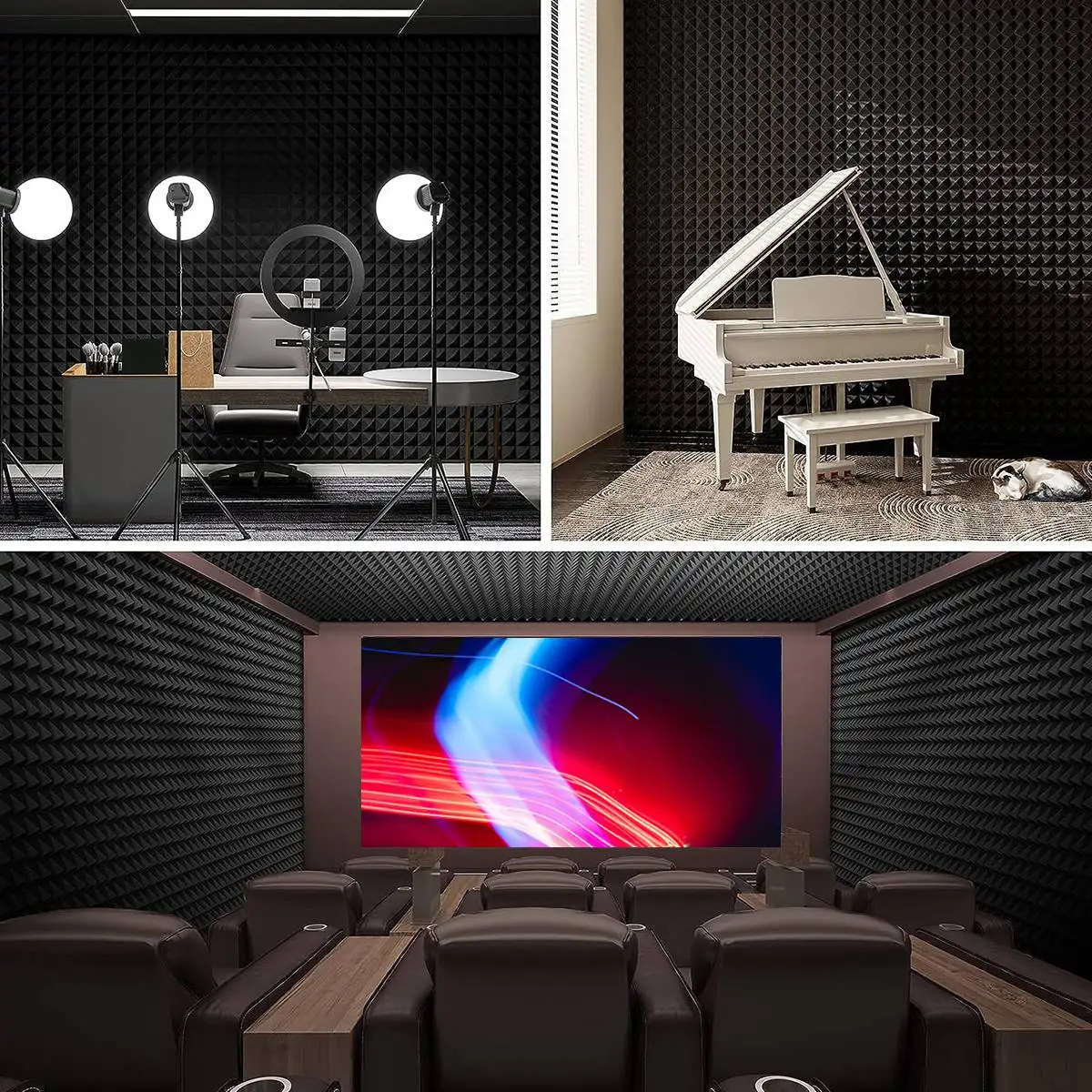 新しい 6 パック自己粘着防音フォームパネル、24 インチ x 12 インチ x 2 インチの音響フォームパネルピラミッド音響パネル