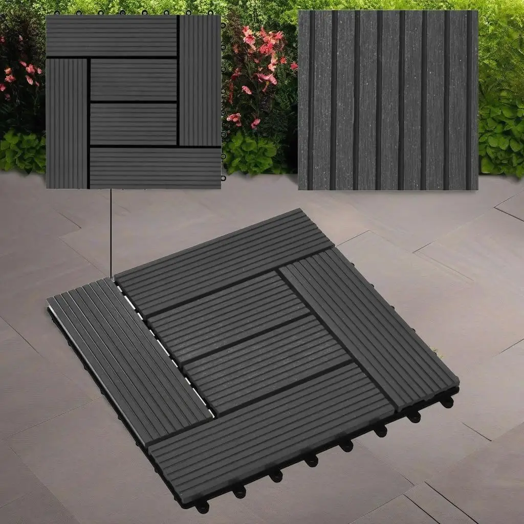 11 PCS WPC Decking Tiles 11.8x11.8 Black - Perfect for 1 sqm Outdoor Flooring