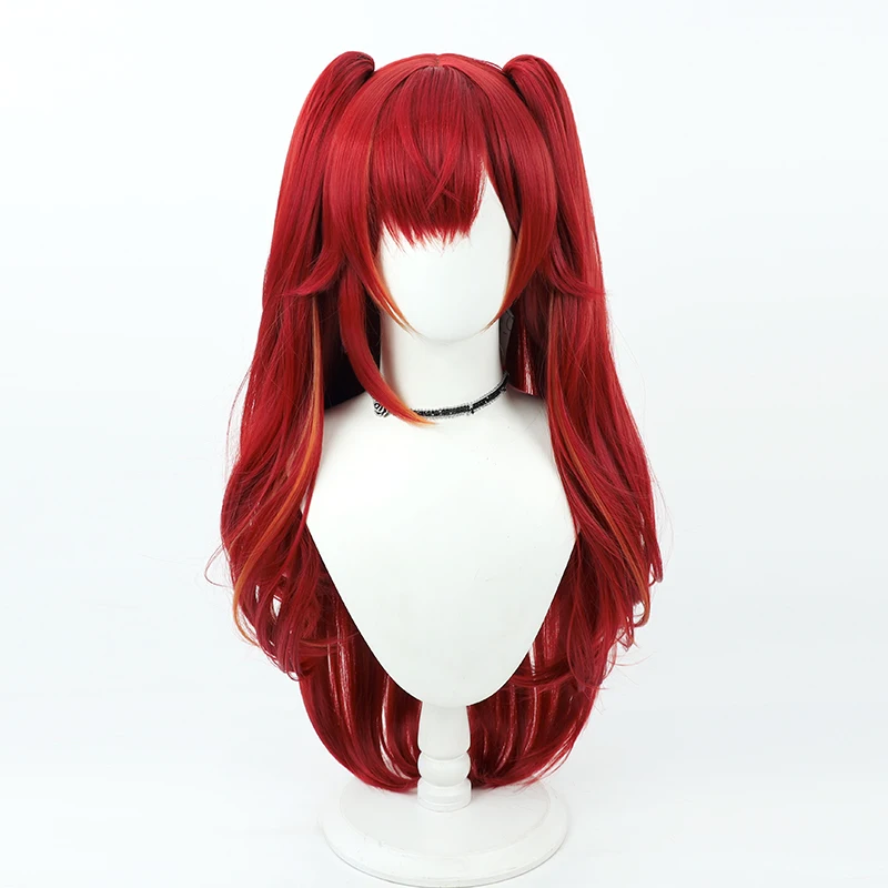 Tsuna Nekota Cosplay Wig Vtuber Red Orange Mixed 78cm Long Heat Resistant Synthetic Hair Halloween Role Play + Free Wig Cap