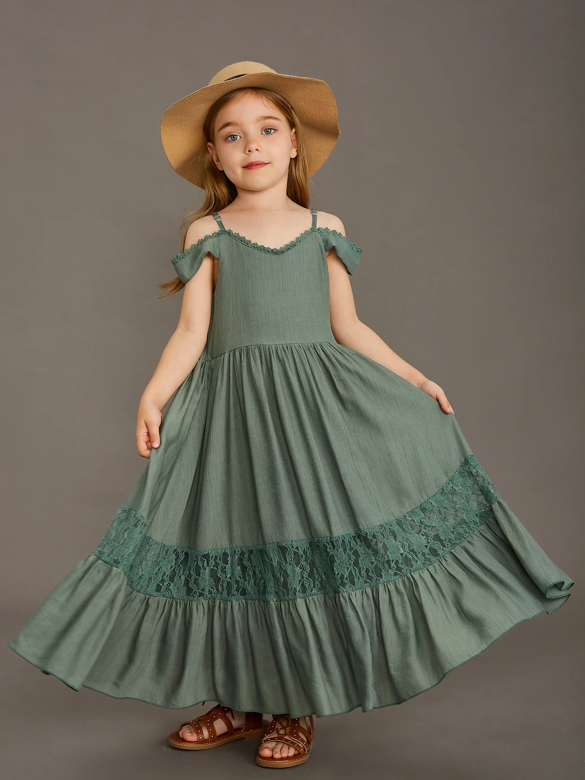 New Summer Strap Ruffle Girls Solid Color Slip Floor Long Dress Baby Kids Evening Party Dress Cloting for 4 6 7 8 10 12 Year