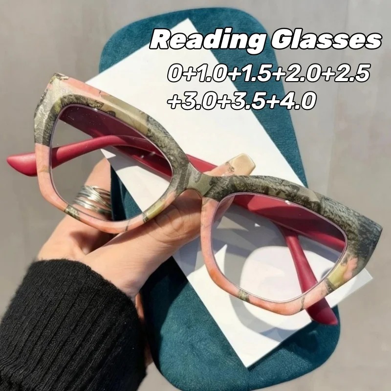 

Stylish Floral-Patterned Cat-Eye Presbyopia Glasses Large Frame Comfortable Spring Temples Anti-blue Light Reading Glasses