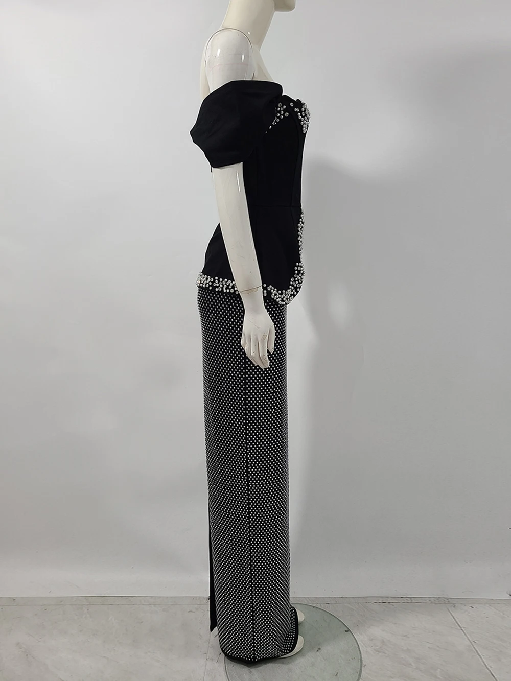 Modphy เซ็กซี่เพิร์ลเพชรผ้าพันคอ Top + ผ้าพันคอ Rhinestone ชุดกระโปรงยาวชุดราตรีชุดผู้หญิง 2 ชิ้นชุด