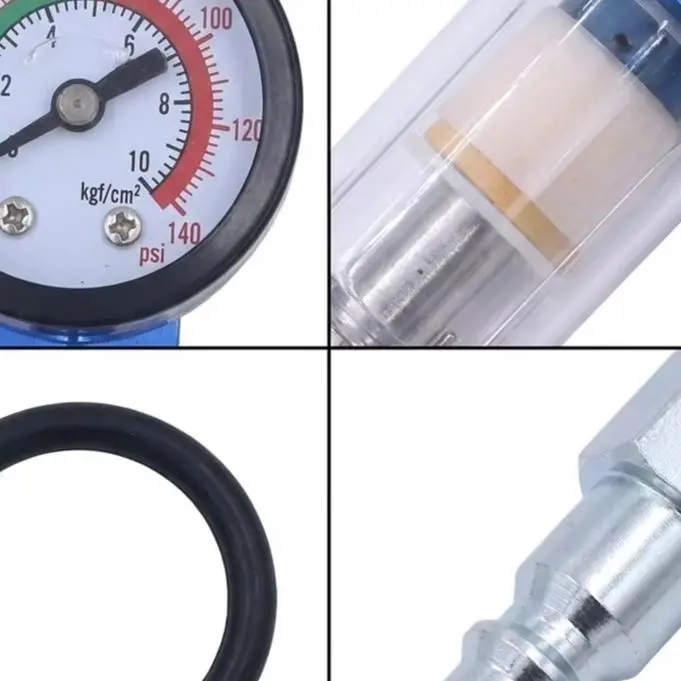 1/4-Inch Spray Air Flow Gauge In-line Oil Water Trap Filter Separator W Adapter Pneumatic Tool Replacement Accessories