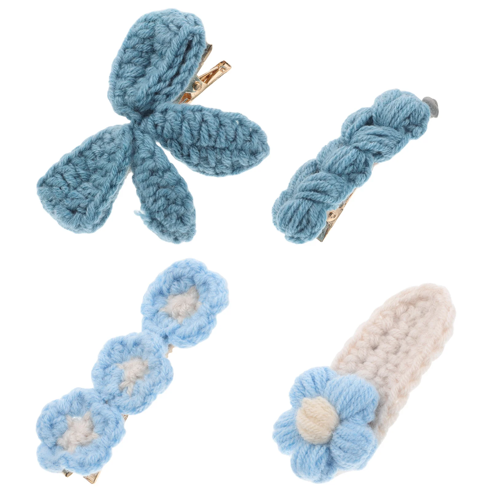 

4pcs Knit Bow Clips For Women Yarn Hair Accessory Lightweight Secure Clip Fringe Barrette Autumn Winter Hair