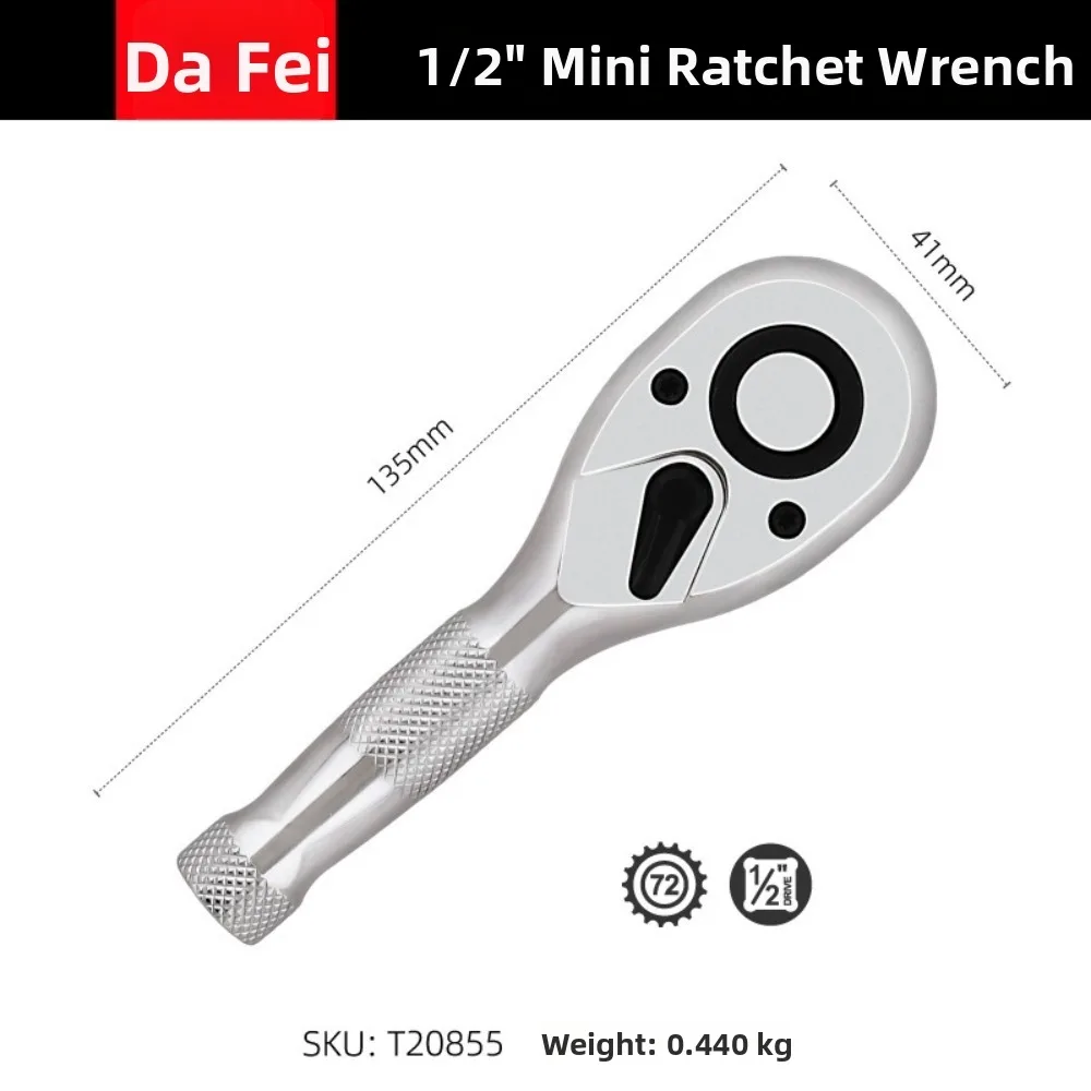 72 Tooth Ratchet Wrench 2-in-1 Design 1/4 3/8 1/2 Inch Drive Dual Head Wrench Stubby Size Reversible Head Socket Wrench