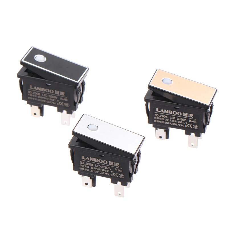 1PC 220V Marine LED Metal Rocker Switch With Dot Light KCD3 Aluminum IP65 Toggle Switch Panel Color Random