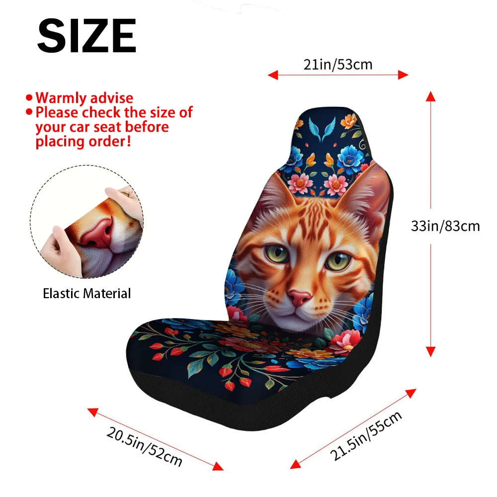 2pcs, Modern Psychedelic Feline Flora Design Front Seat Covers, Perfect Gift For Daily Commuters, Lightweight Design For Easy St