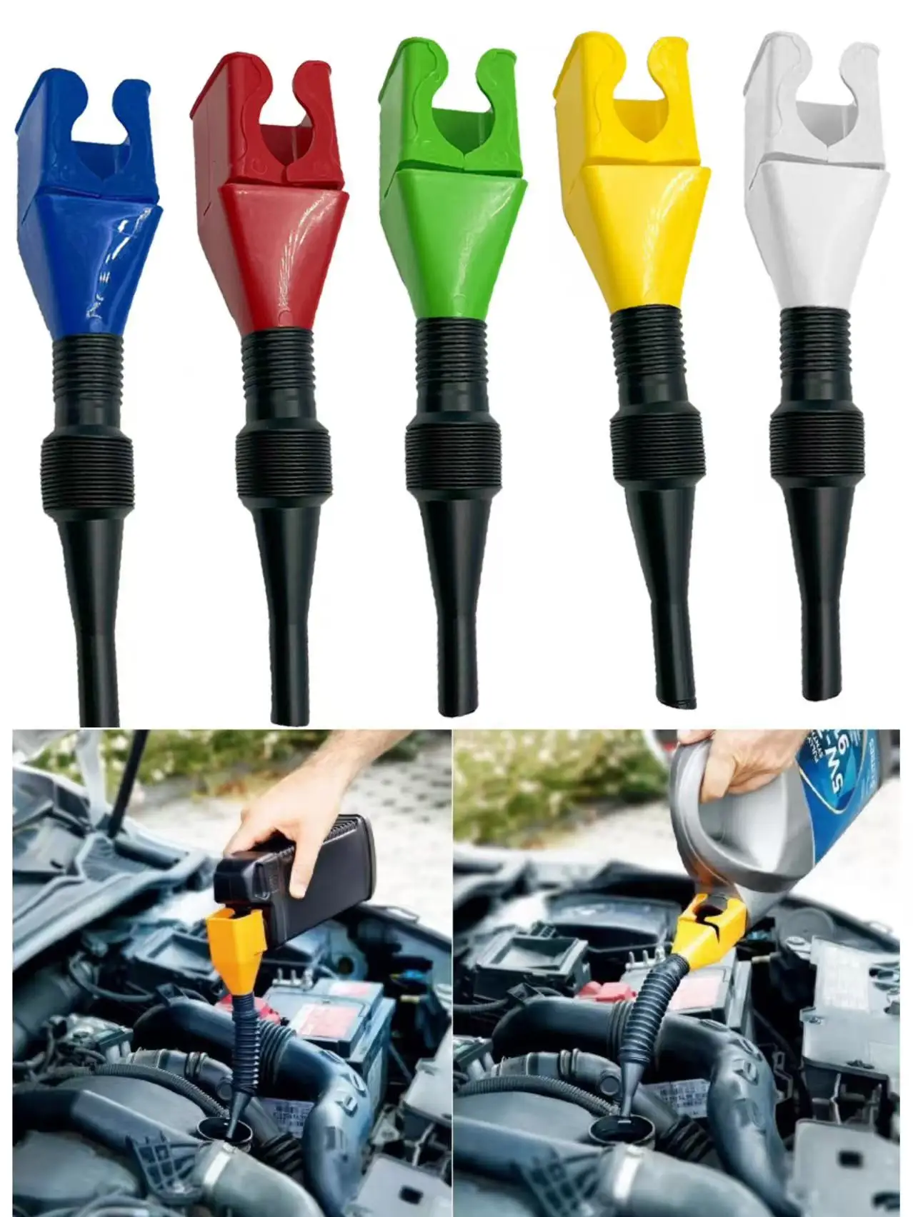 Flexible Snap Funnel Moldable Oil Filling Extension Hose Universal Hands Free No Spill For Car Motorcycle Truck Fluid Change