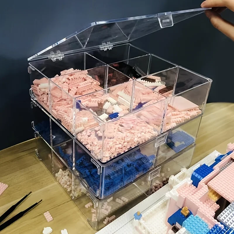 1pc Building Block Clear Container, 6 Compartments Building Block Storage Box, Small Toy Sub-box, Assembly Sub-grid Small Partic