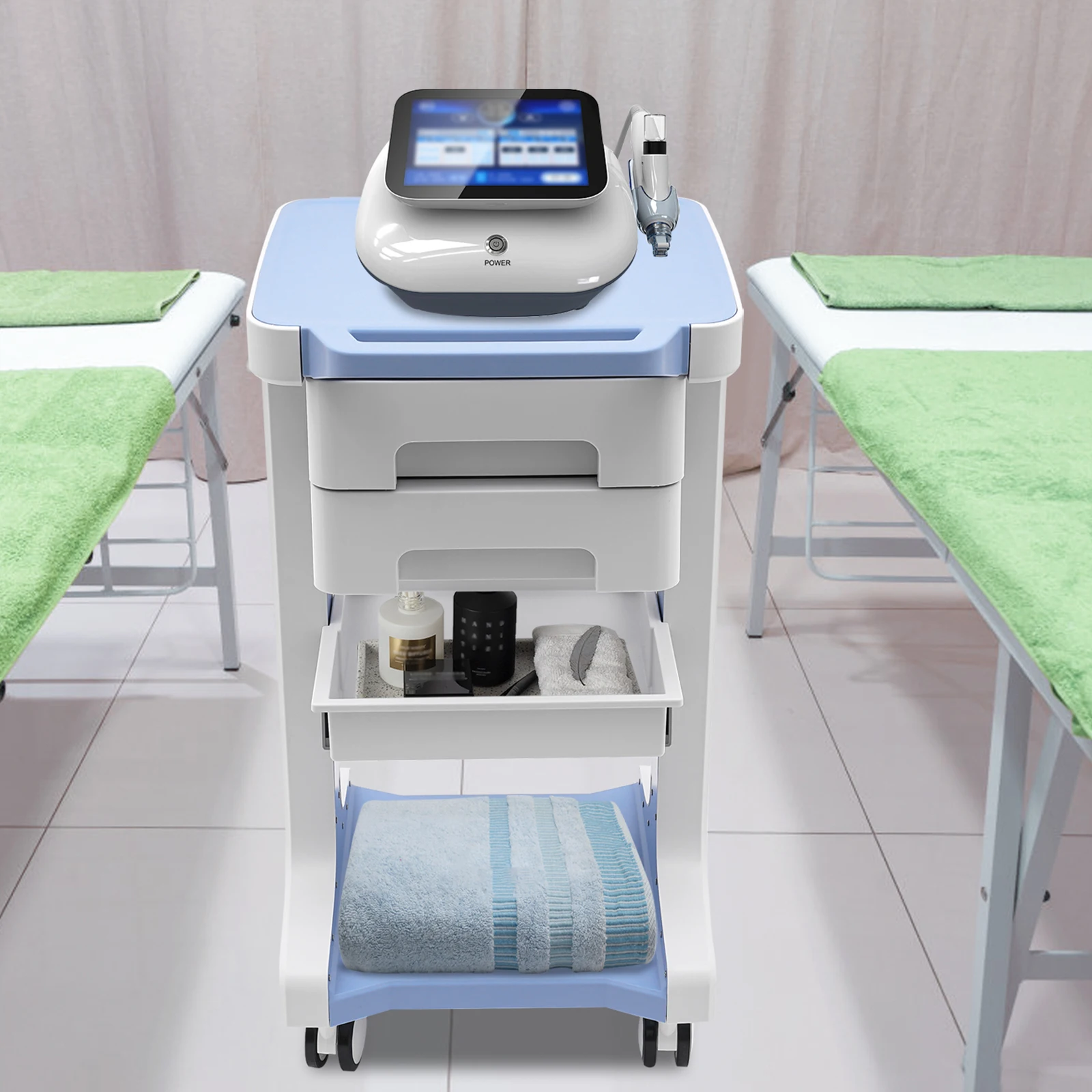 

Трехуровневая тележка для косметических приборов из АБС-пластика, тележка-стеллаж для салонов красоты, грузоподъемность 50 кг, 4 универсальных колеса, для медицинских учреждений, парикмахерских и магазинов.