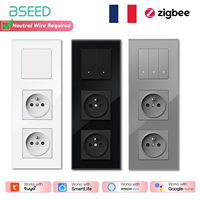 BSEED Zigbee 1/2/3/4Gang Smart Light Switches Click Buttons Tuya Smart Life App Control Plus Double French Sockets Glass Panels