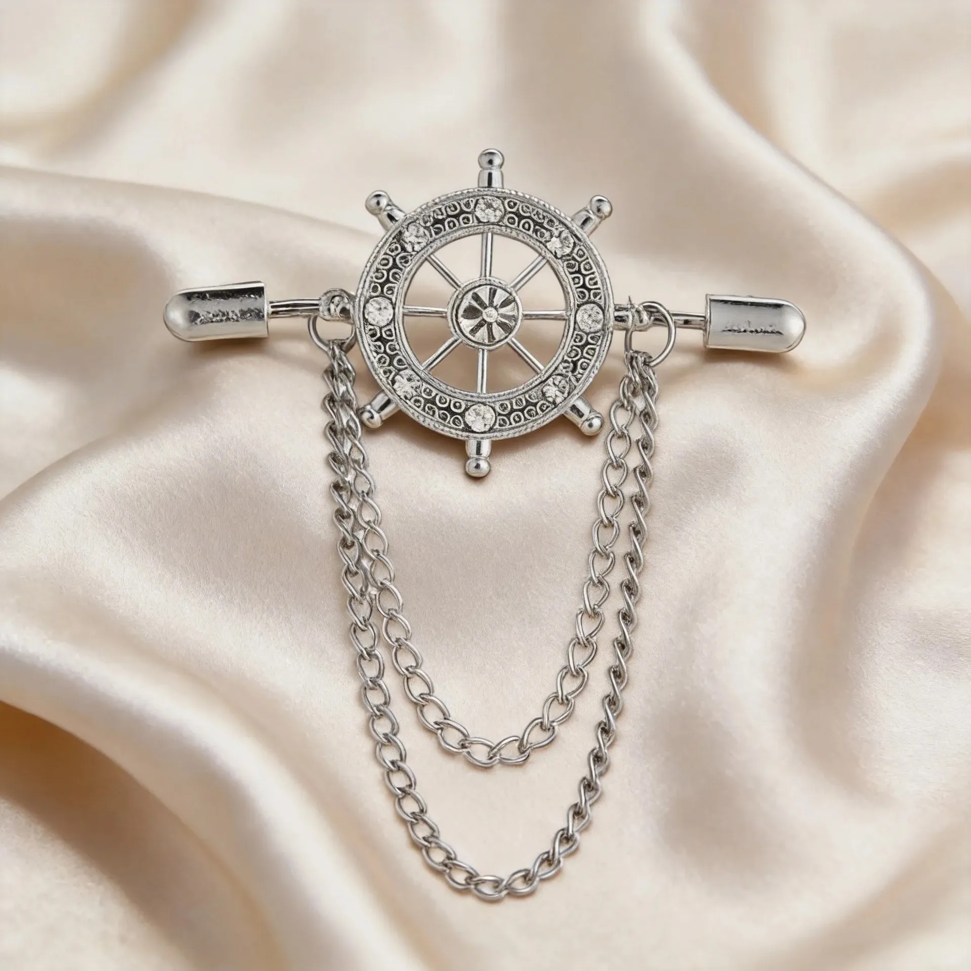 Retro Rudder Chain Brooch Nautical Style Suit Collar Pin Coat Shirt Decoration Brooch