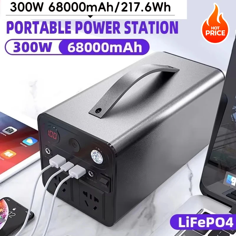 

300W Portable LiFePO4 Power Station 118000mAh Solar Generator 180W 220V USB External Spare Battery Powerbank for Outdoor Camping
