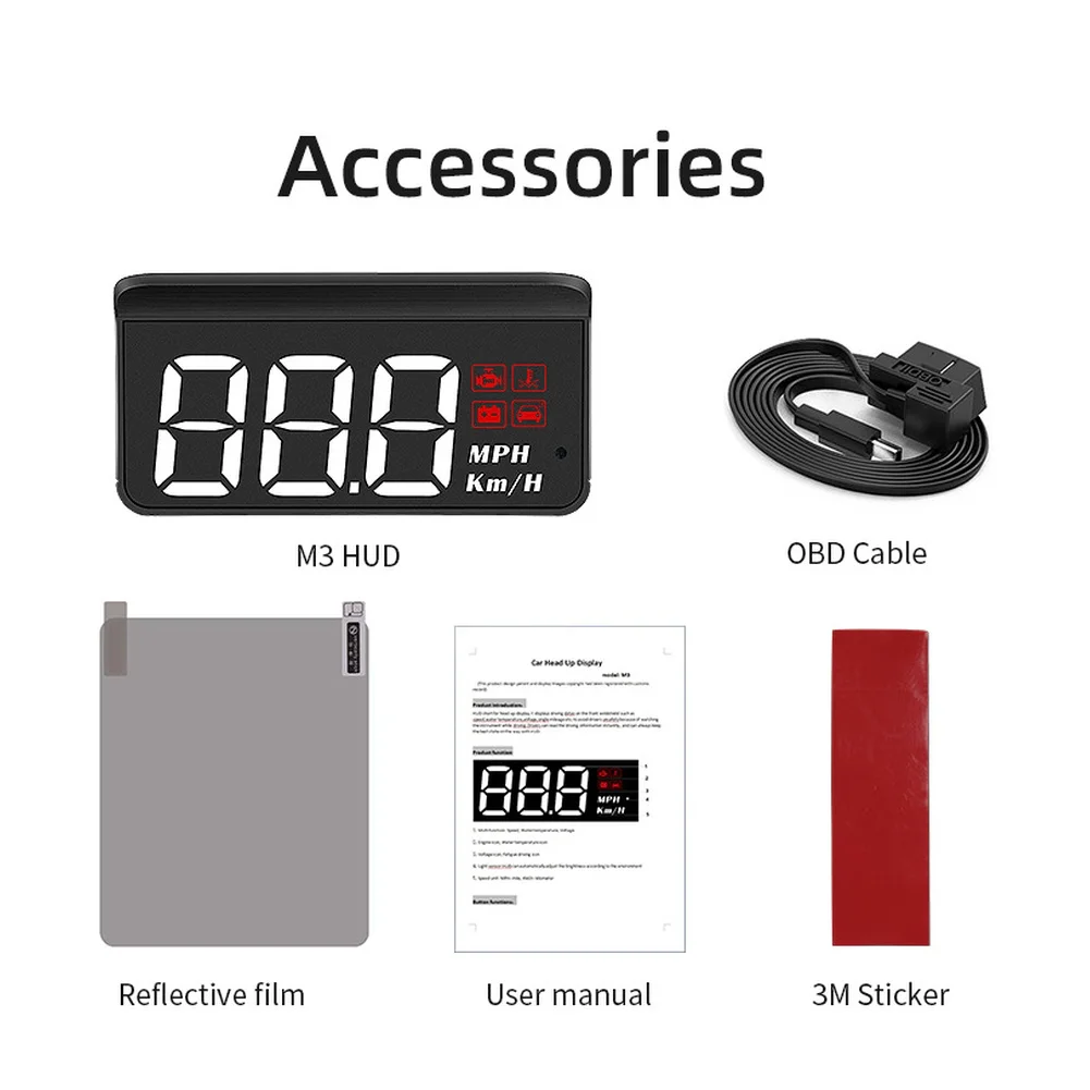 Car OBD2 HUD Speedometer with For multi-Function Mode for Speed Voltage Coolant Temp and Total Mileage Display