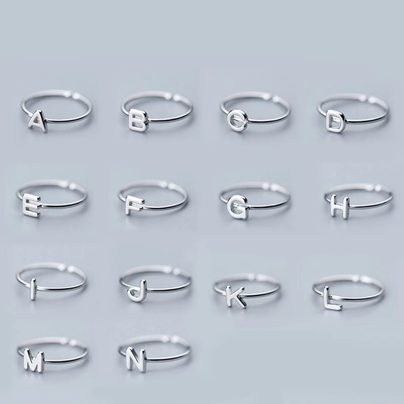 Fashion Custom Personalized 925 Sterling Silver Alphabet Ring A-Z 26 Initial Letter Name Rings for Women men Charm Jewelry