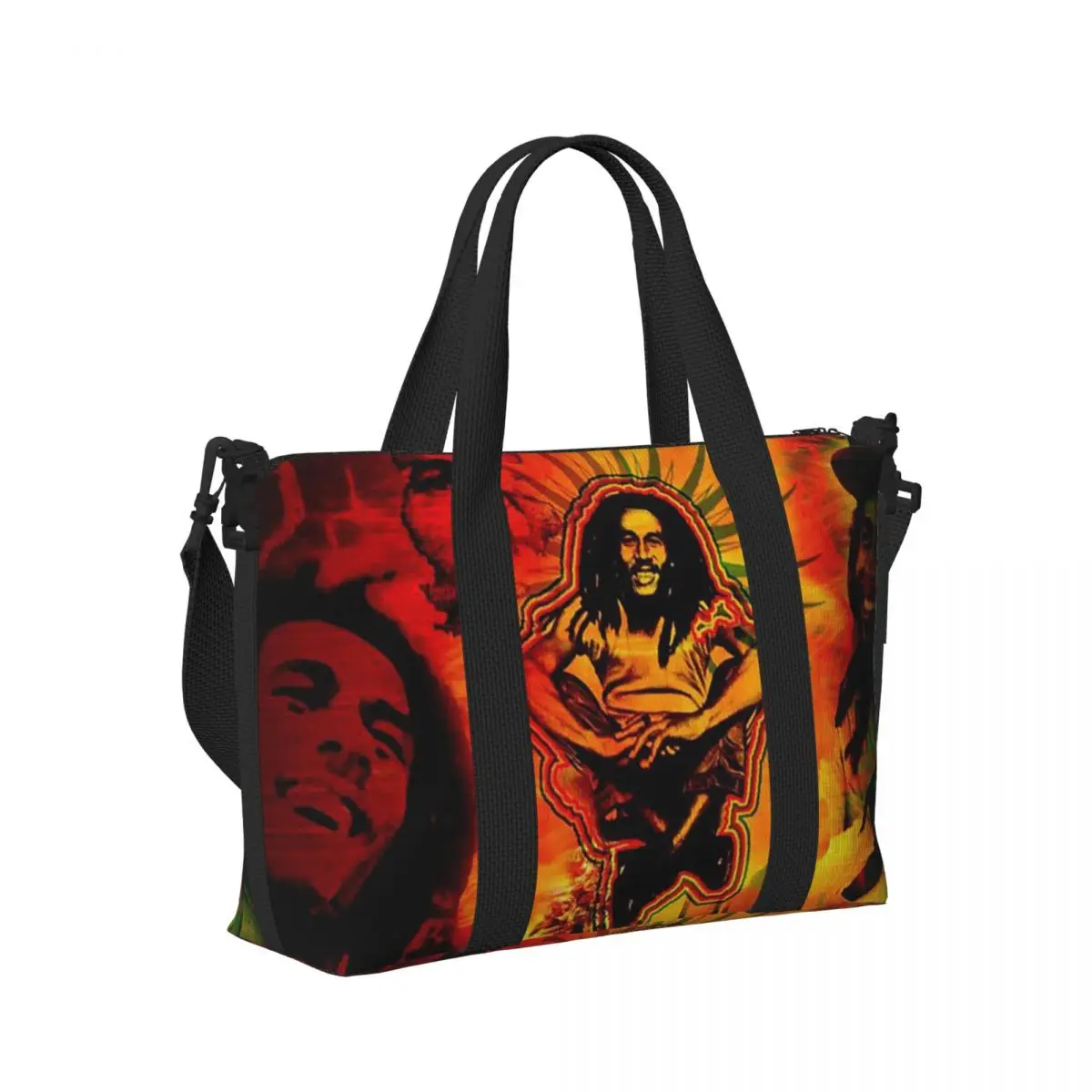 

Jamaica Singer Reggae Rock Bob Marley Пляжная дорожная сумка Большая вместительная сумка-тоут для тренажерного зала Йога Женская дорожная сумка для покупок