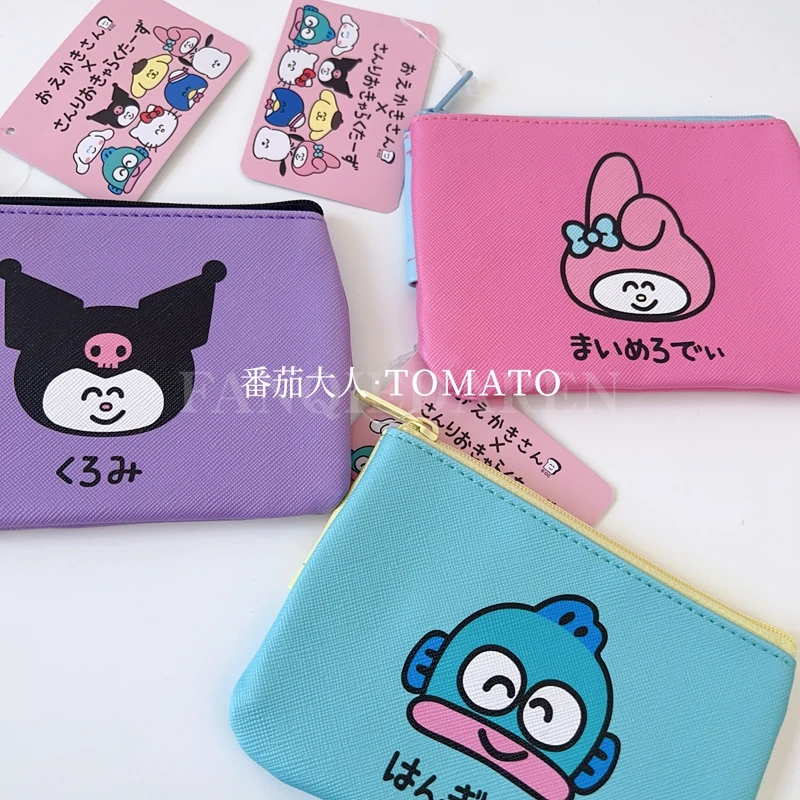 Japan Sanrio Limited Squinting Series Funny Cute Melody Kuromi Hangyodon Painting Style Tissue Bag Grocery Storage Bag Anime Toy