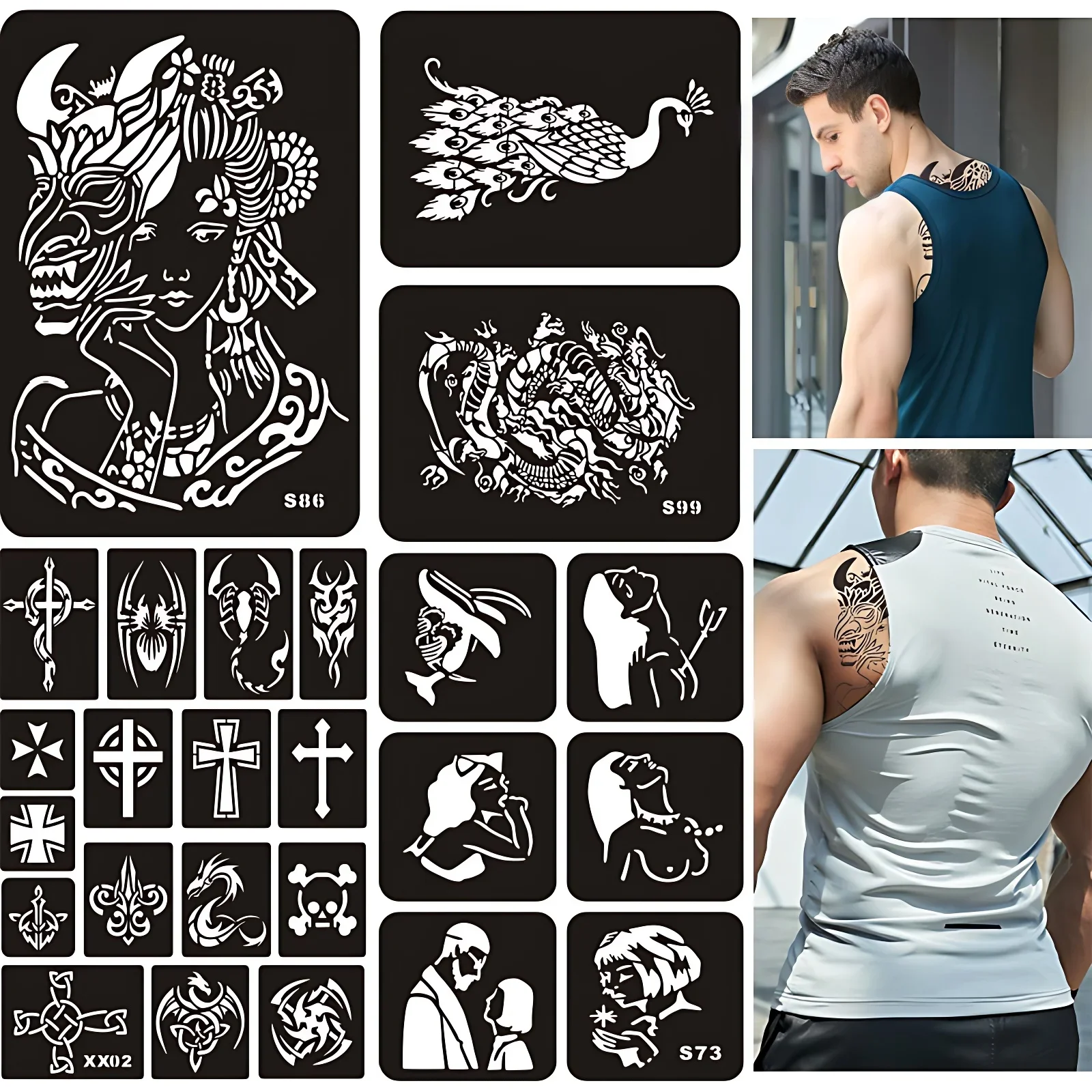 5-99pcs Temporary Tattoo Stencils Heart Unicorn Butterfly Dragon Skull Henna Glitter Airbrush Stencils Template for Body Paint