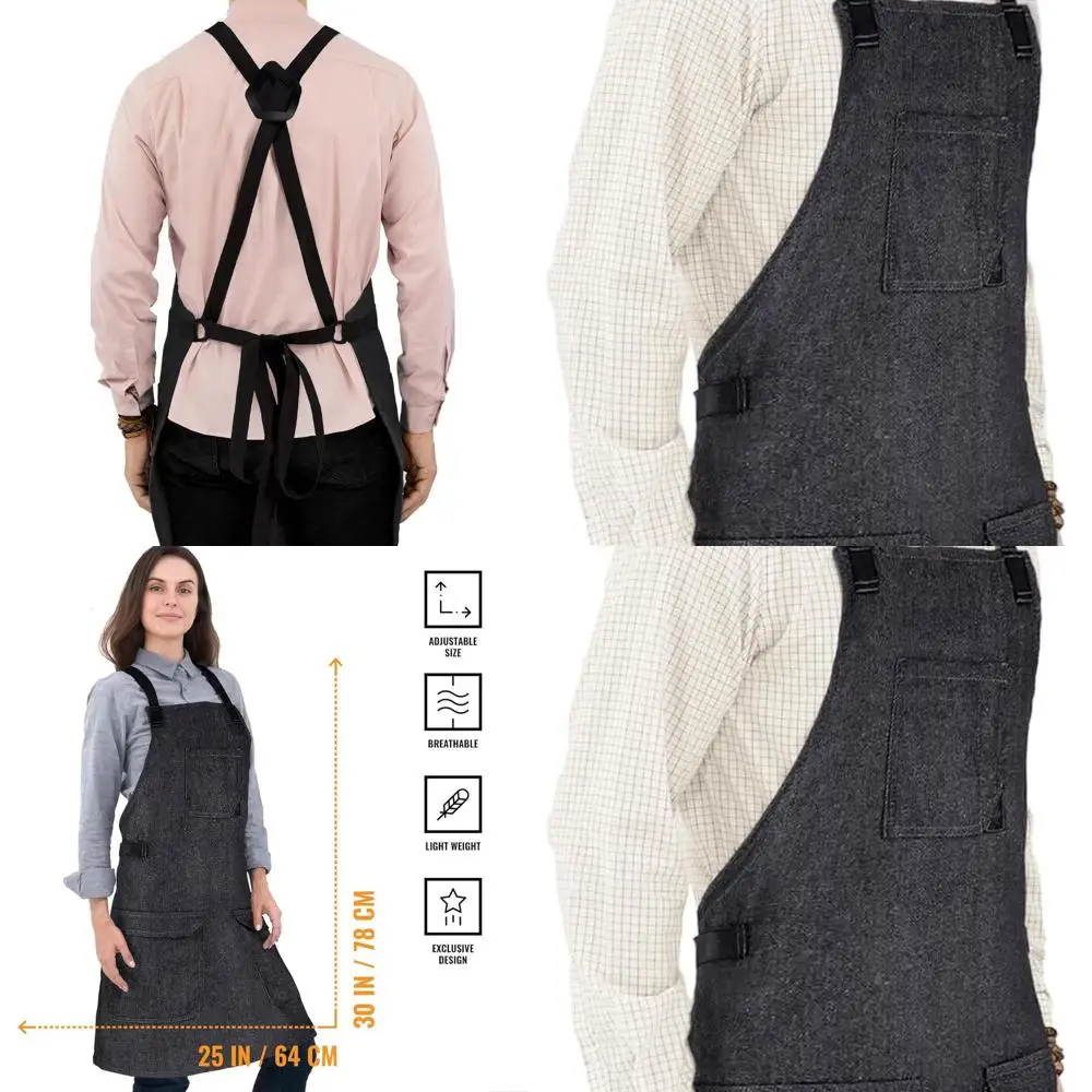 

Регулируемый фартук с перекрестной спинкой, 3-мя карманами и петлями для полотенец для мужчин и женщин — идеально подходит для приготовления пищи, сервировки, выпечки и тренировок бариста