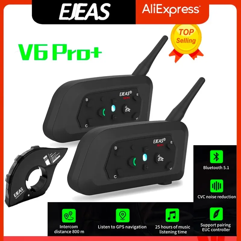 EJEAS V6 PRO +/PLUS Bluetooth Motorcycle Helmet Intercom Headset