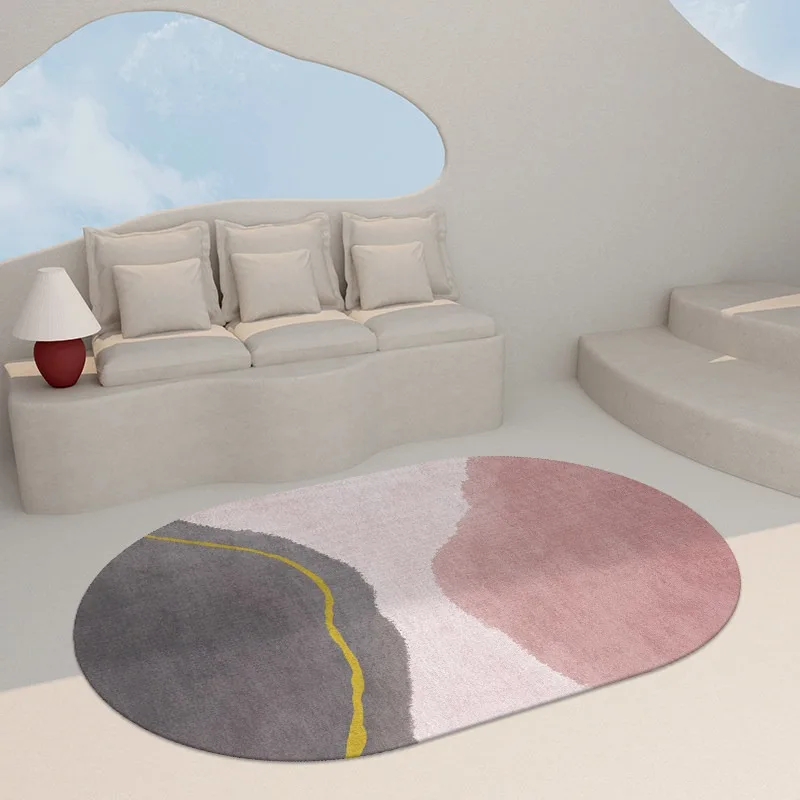 Oval Rugs for Living Room Bedroom Carpet Ins Fashion Minimalism Mats Home Decoration Soft Anti-slip Rug Stadium Shape Floor Mat