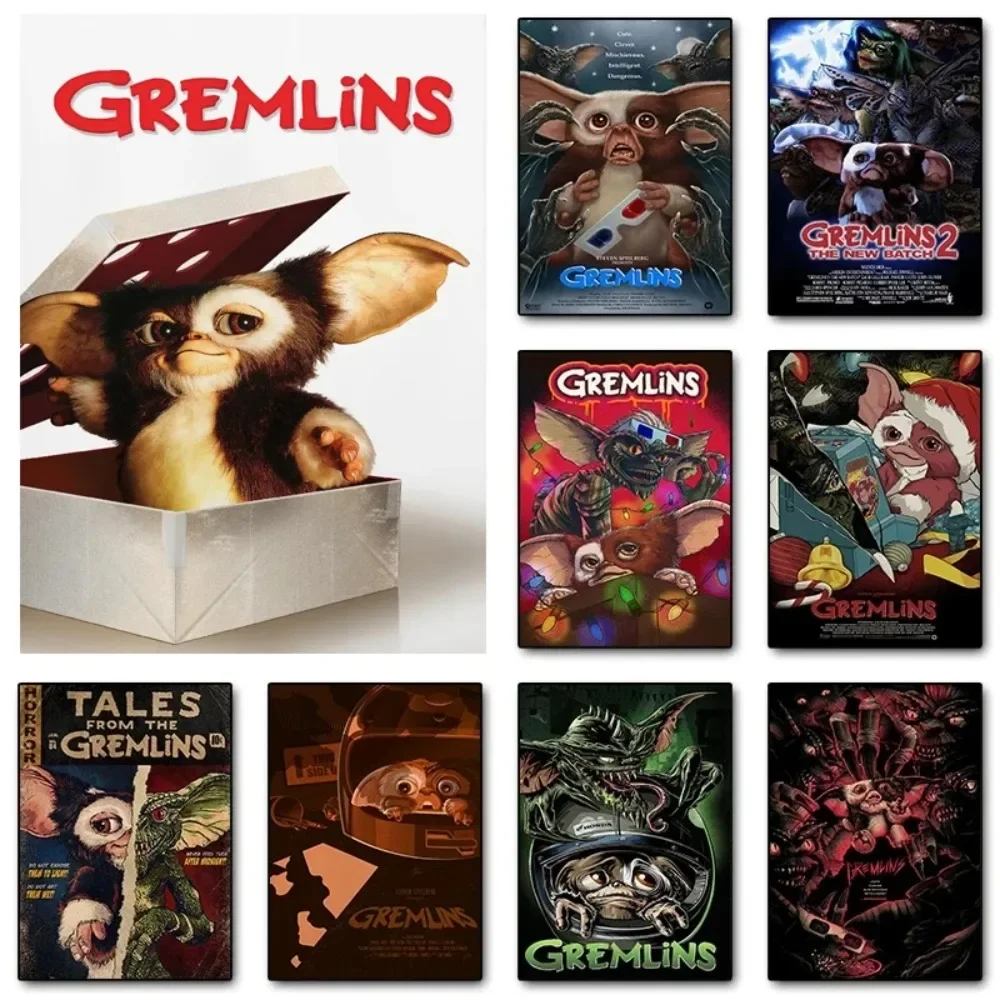 Cartel de chapa de hojalata de películas de fantasía emocionantes Gremlins, decoración de carteles, placa de pared Vintage, pintura, decoración del hogar, cueva de hombre, letrero de estaño