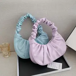 Bolso de mano plisado para mujer, bolsa de hombro de Pu con diseño de nube, para ocio, axila, compras, 2024