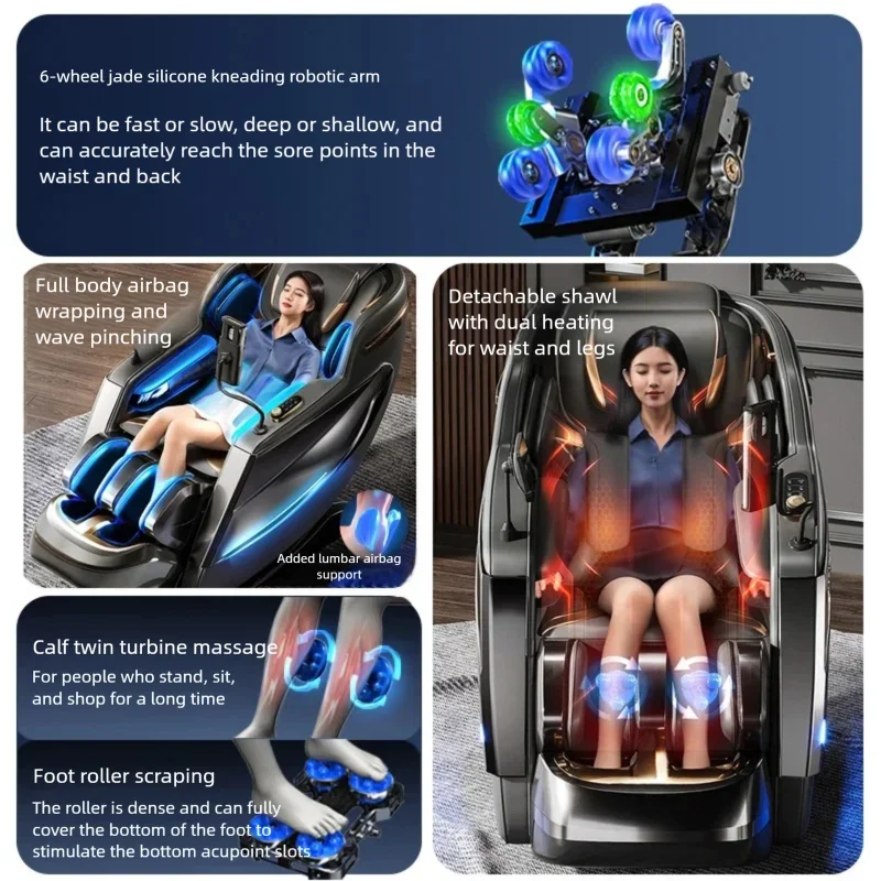 4D آلية تدليك كرسي التايلاندية العميقة تمتد LCD شاشة تعمل باللمس العجل الأسطوانة وسادة هوائية ضغط العجن صفر الجاذبية الاسترخاء #2