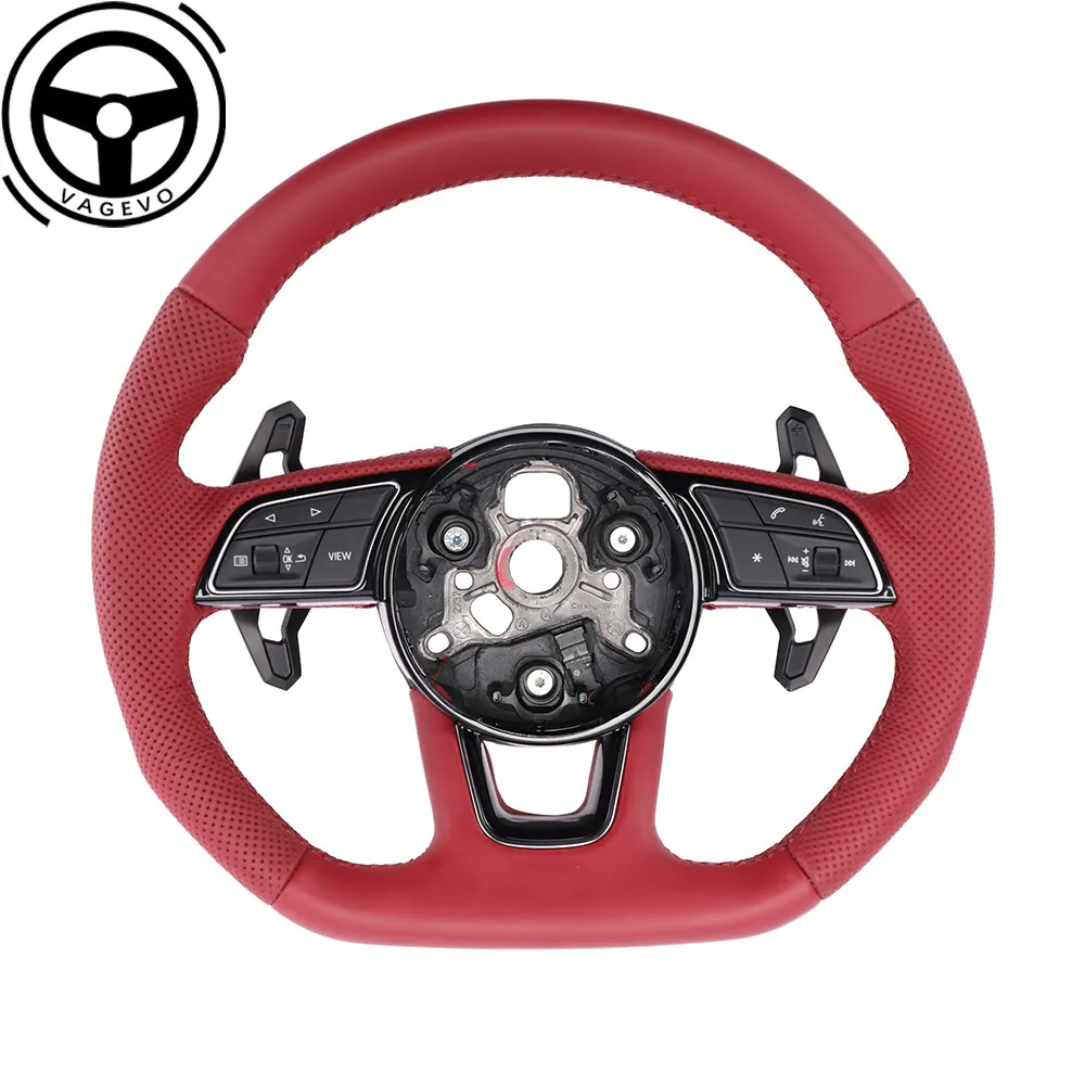 

For Audi A4 B9 red Full Leather Multifunctional Flat Bottomed Steering Wheel With Paddles