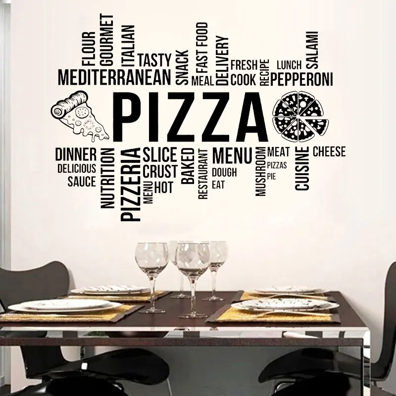 

Fast Food Pizza Wall Sticker Vinyl Restaurant Pizzeria Quotes Art Wall Decals Dinning Room Window Decor Removable Wallpaper Q132