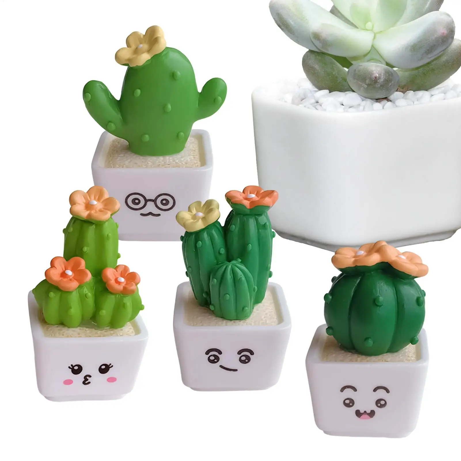 Resin Succulent Cactus 4Pcs Mini Green Plant Car Office Home Living Room Crafts Home Decoration Resin Cactus Miniatures