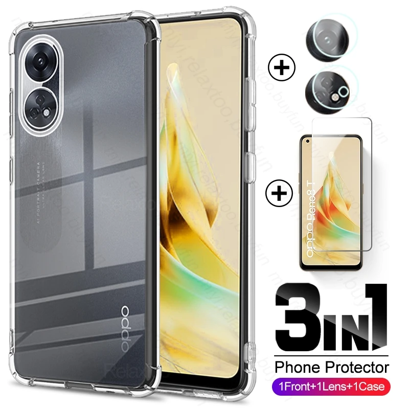 3To1 Renault 8 T 4G Case + Camere Screen Protector Tempered Glass For Oppo Reno8T Reno8 T Reno 8T 4G CPH2481 6.67