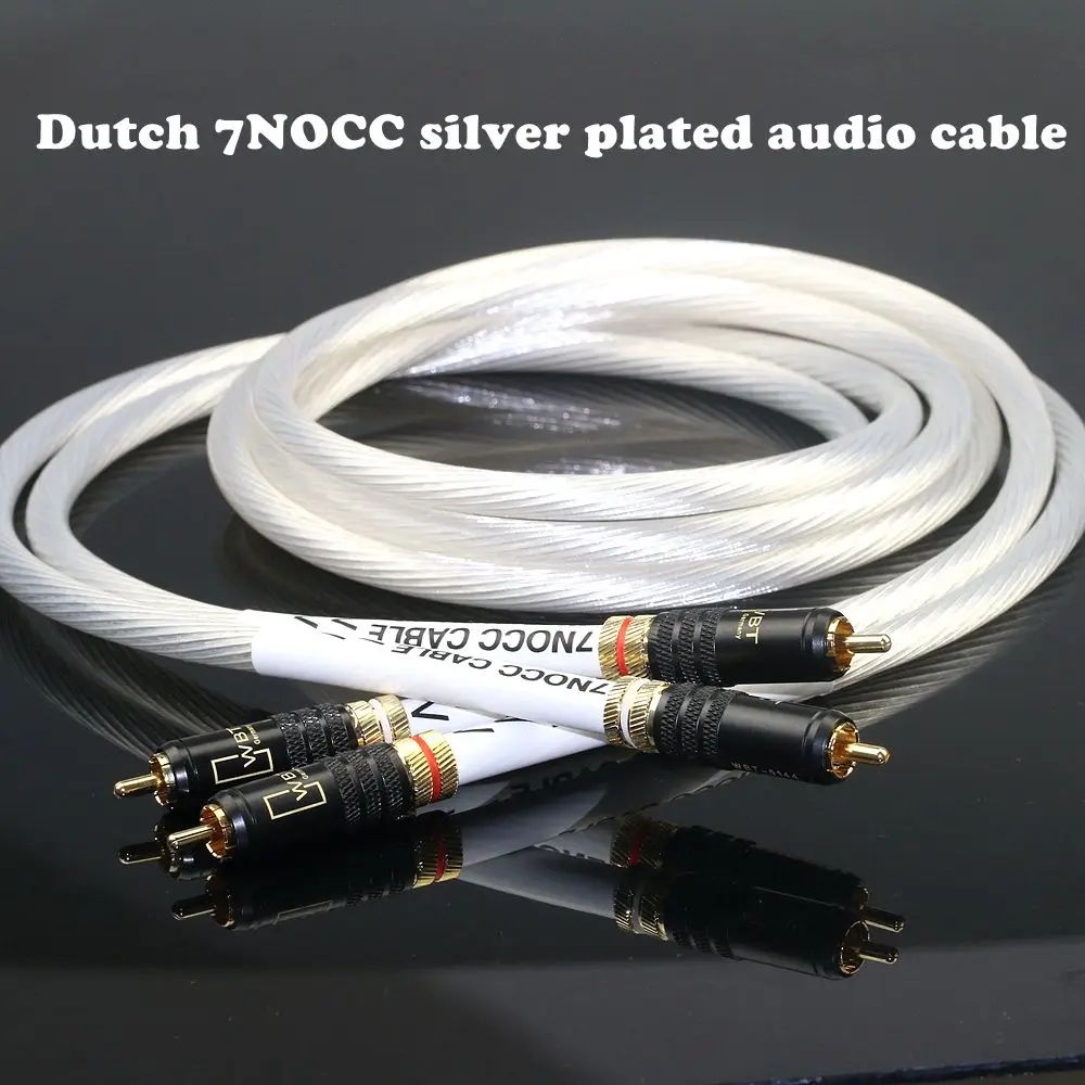 High end Dutch 7NOCC single crystal silver HiFi audio cable, dual lotus RCA audio CD amplifier connection cable